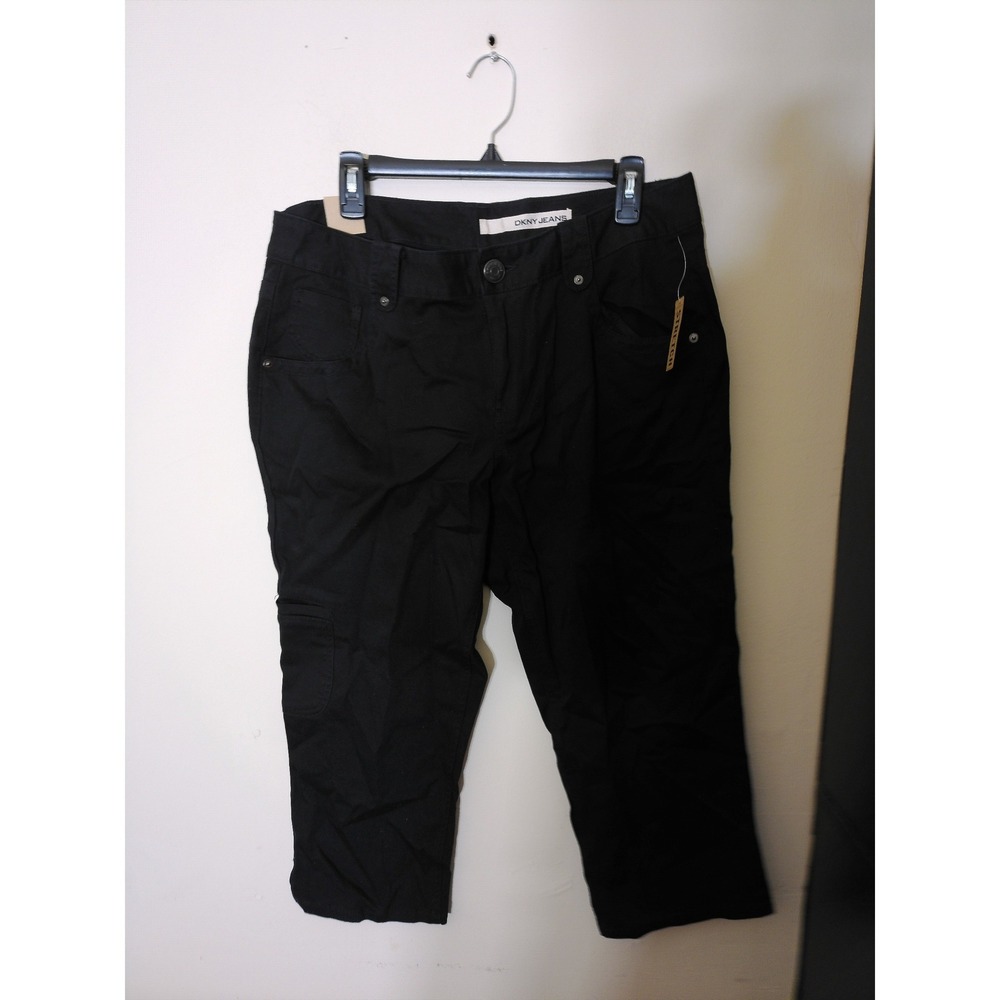DKNY Jeans Capri Pants Womens 12 Black Stretch Utility Y2K Minimalist